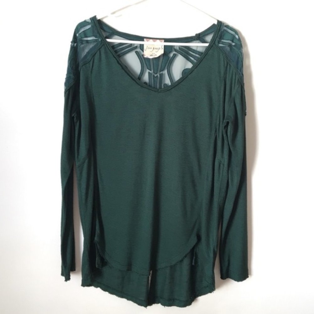 Free People Forest Green Lace Long Sleeve Top